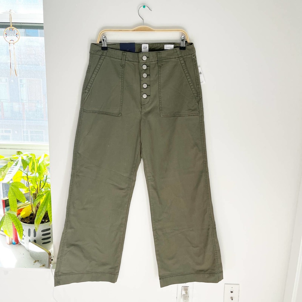 NWT Gap Green High Rise Wide Leg Flare Pants Size 12/32”W